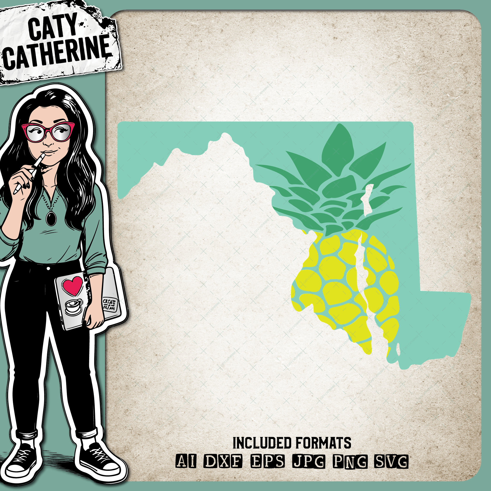 Maryland US State Pineapple Summer – Travel SVG Design by Caty Catherine