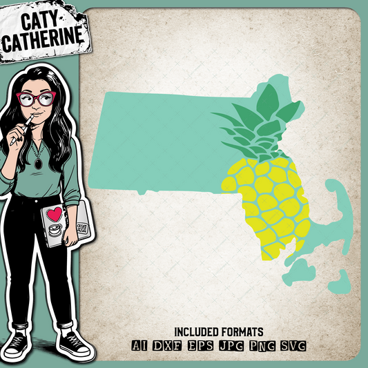 Massachusetts US State Pineapple Summer – Travel SVG Design by Caty Catherine