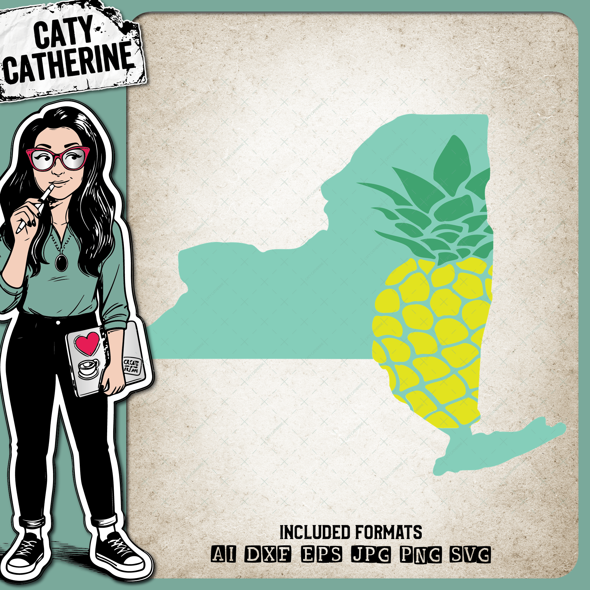 New-York US State Pineapple Summer – Travel SVG Design by Caty Catherine