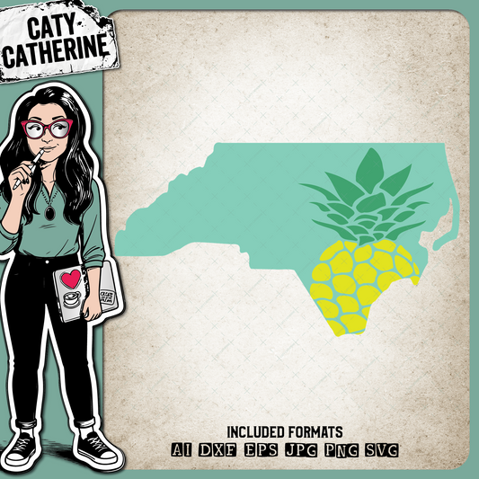 North Carolina US State Pineapple Summer – Travel SVG Design by Caty Catherine