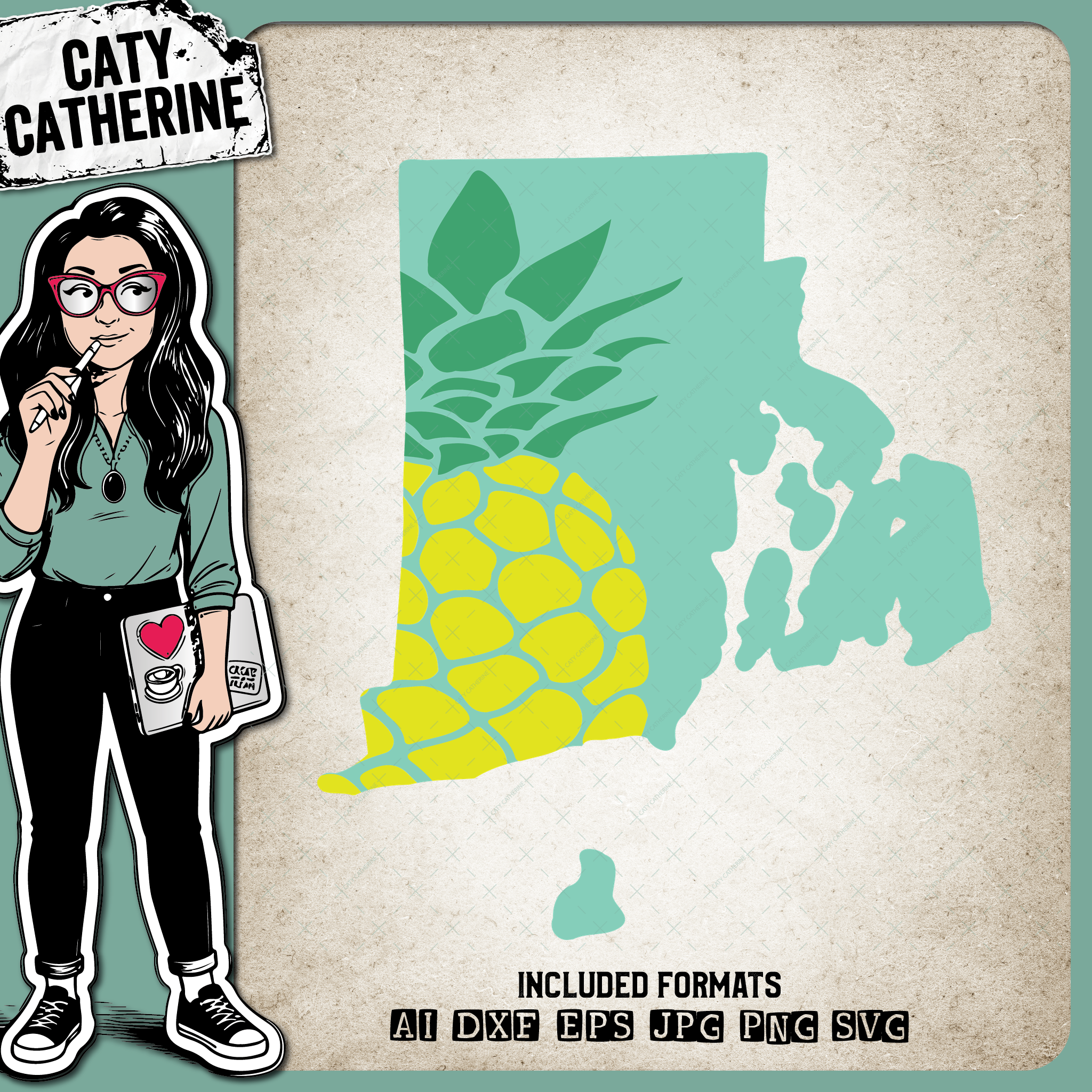 Rhode Island US State Pineapple Summer – Travel SVG Design by Caty Catherine