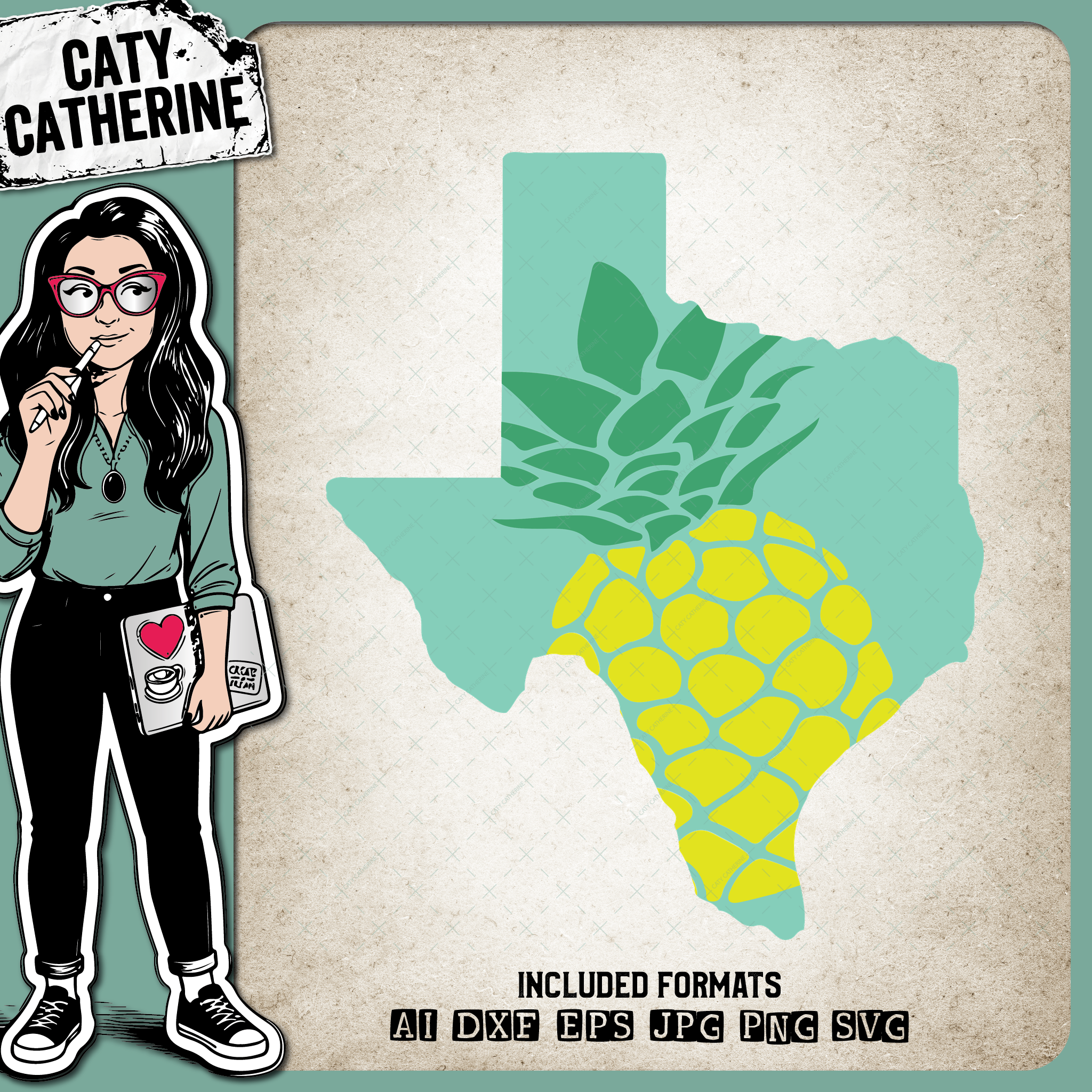 Texas US State Pineapple Summer – Travel SVG Design by Caty Catherine