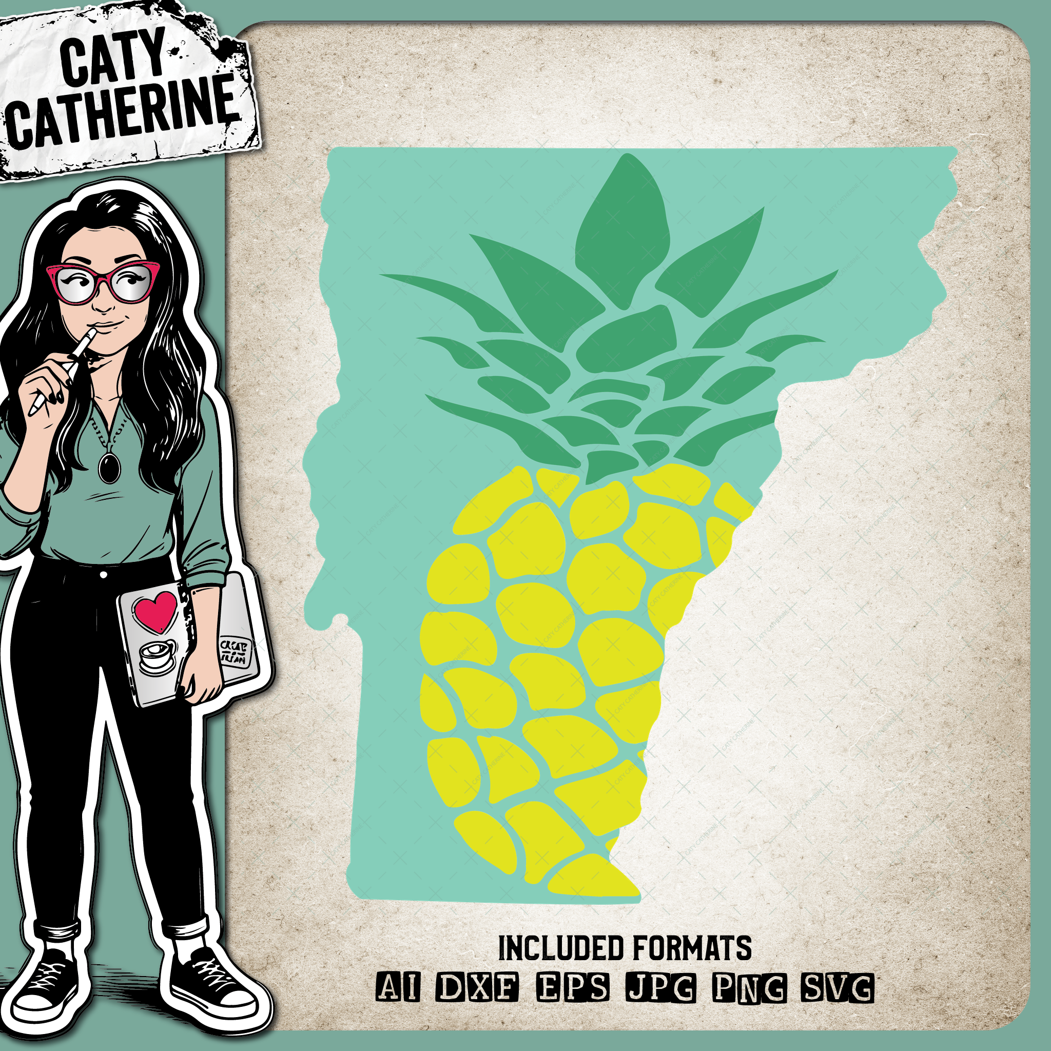 Vermont US State Pineapple Summer – Travel SVG Design by Caty Catherine