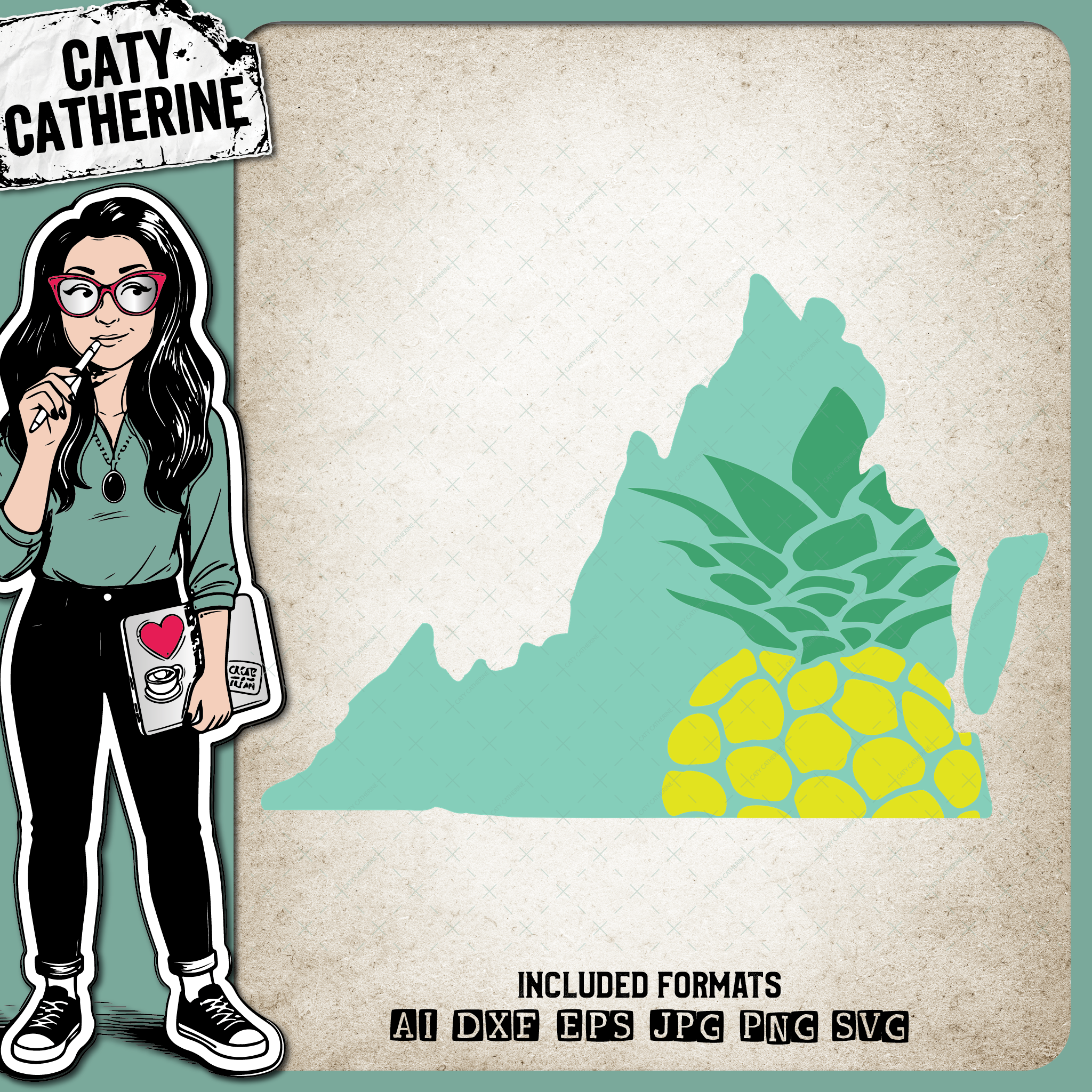 Virginia US State Pineapple Summer – Travel SVG Design by Caty Catherine