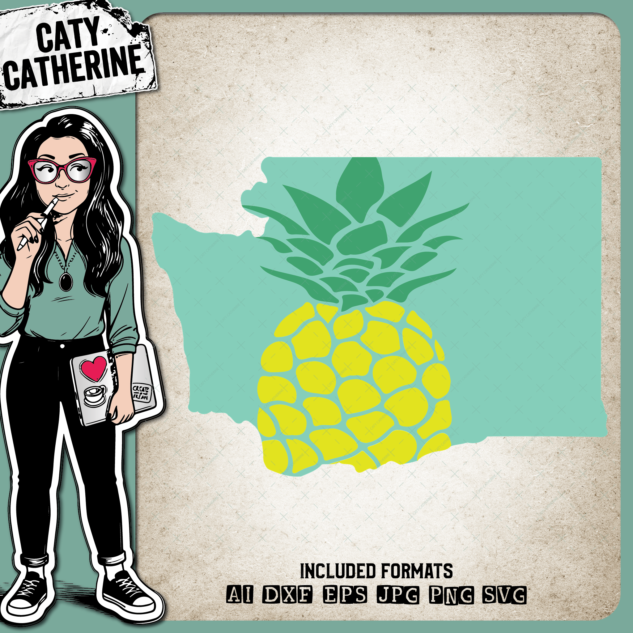 Washington US State Pineapple Summer – Travel SVG Design by Caty Catherine