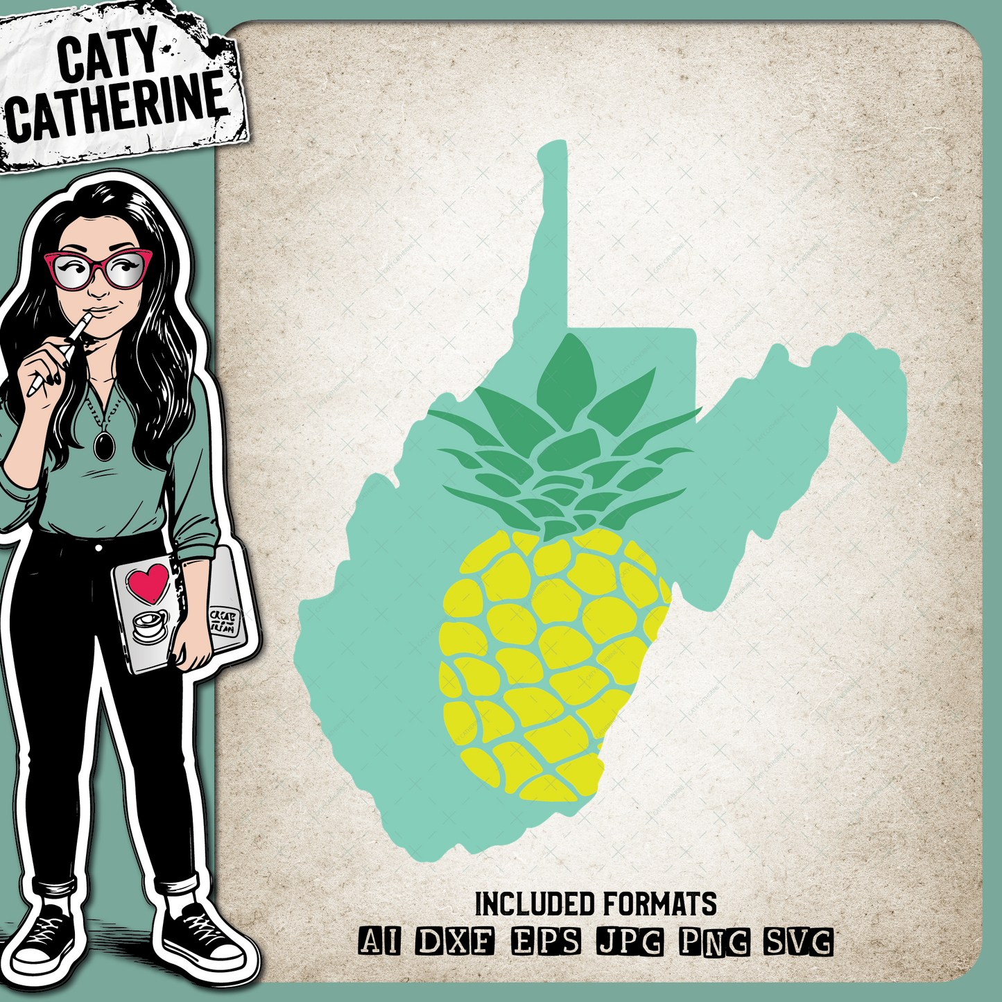 West Virginia US State Pineapple Summer – Travel SVG Design by Caty Catherine