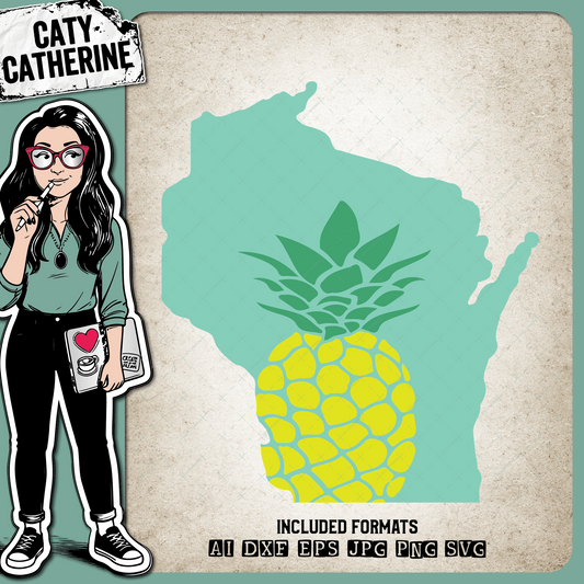 Wisconsin US State Pineapple Summer – Travel SVG Design by Caty Catherine