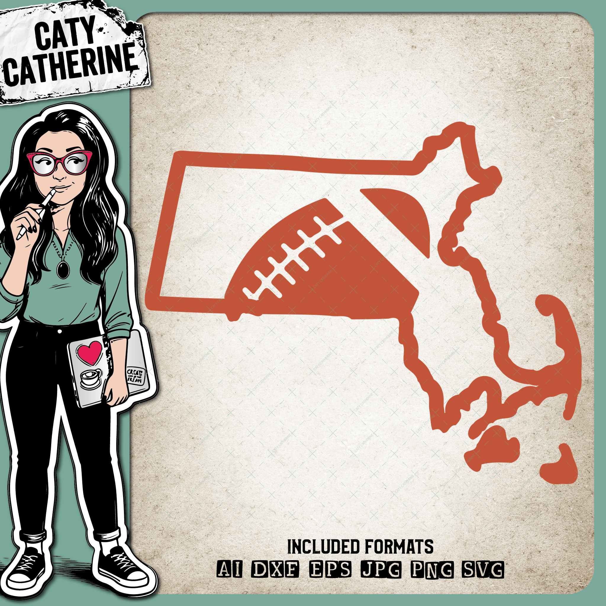 Massachusetts US State American Football NFL – Travel SVG Design by Caty Catherine