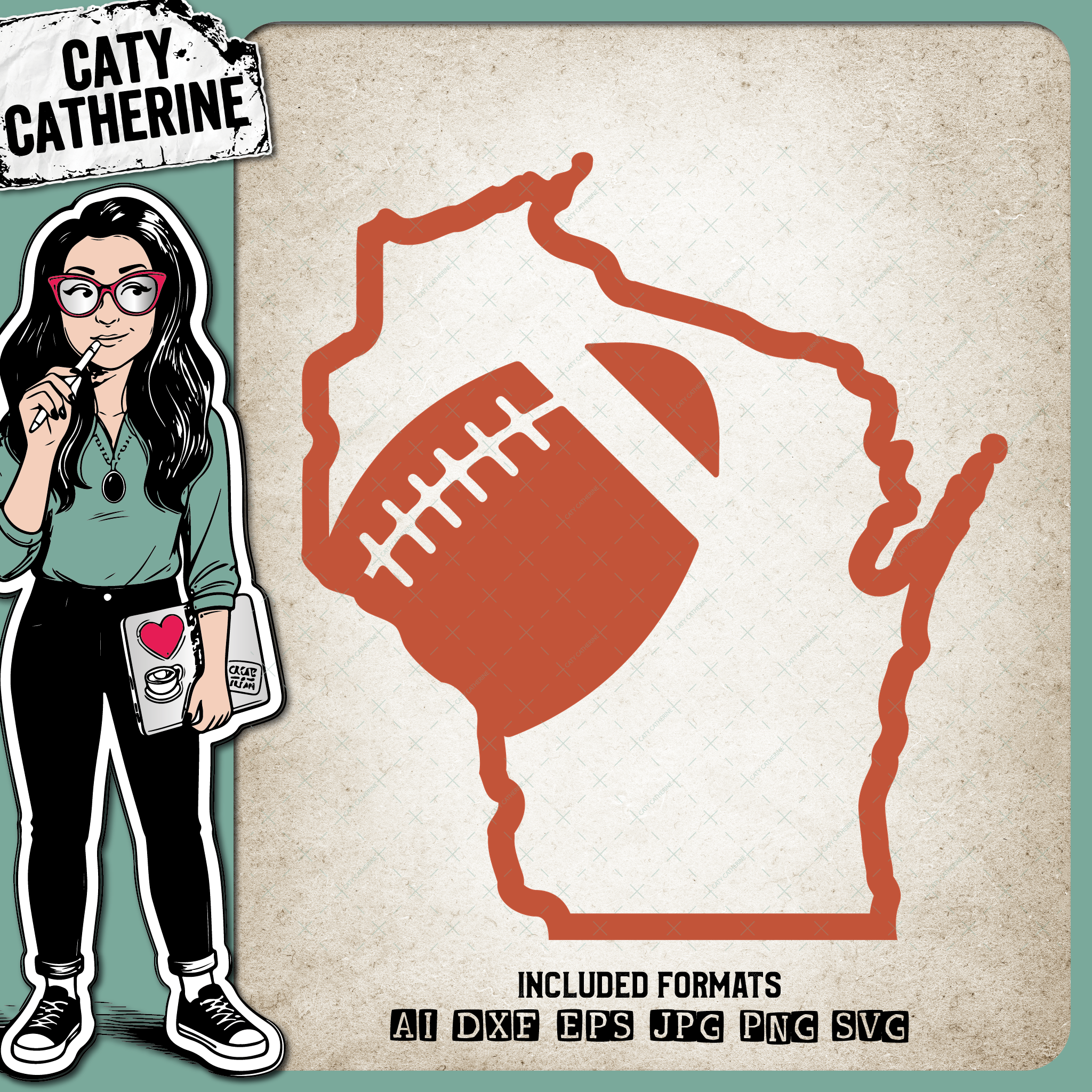 Wisconsin US State American Football NFL – Travel SVG Design by Caty Catherine