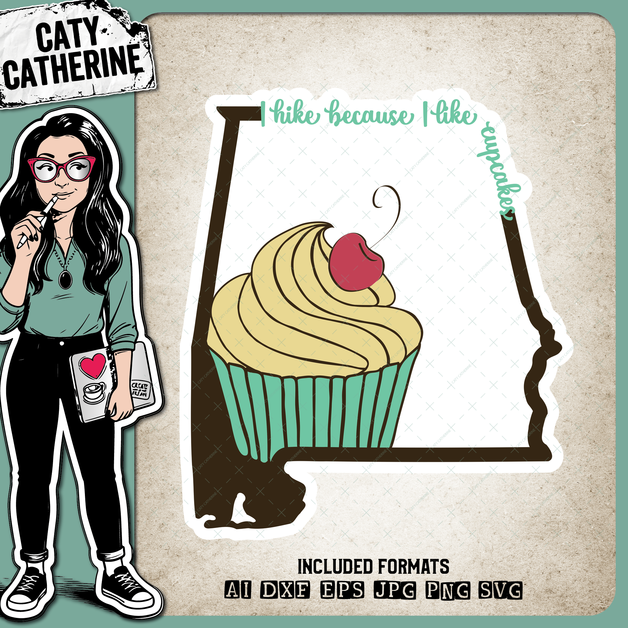 Alabama US State I Hike Because I Like Cupcakes – Travel SVG Design by Caty Catherine
