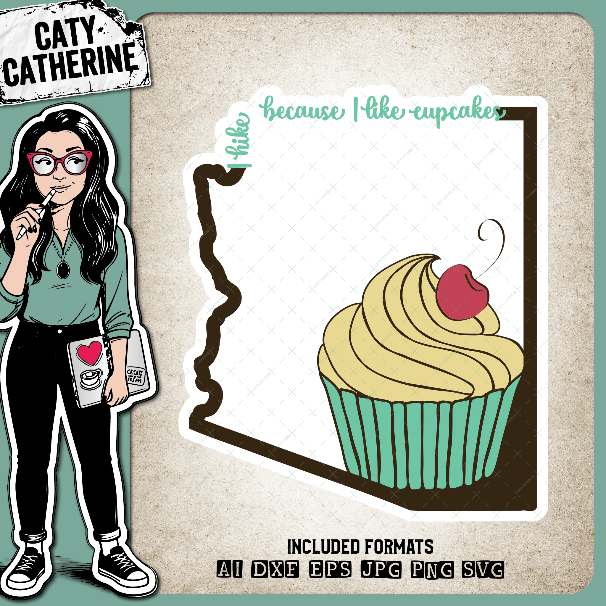 Arizona US State I Hike Because I Like Cupcakes – Travel SVG Design by Caty Catherine