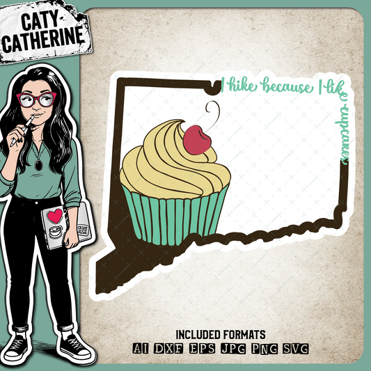 Connecticut US State I Hike Because I Like Cupcakes – Travel SVG Design by Caty Catherine