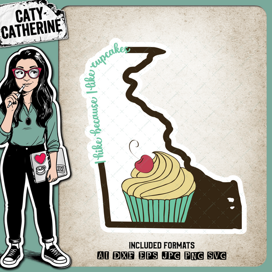 Delaware US State I Hike Because I Like Cupcakes – Travel SVG Design by Caty Catherine
