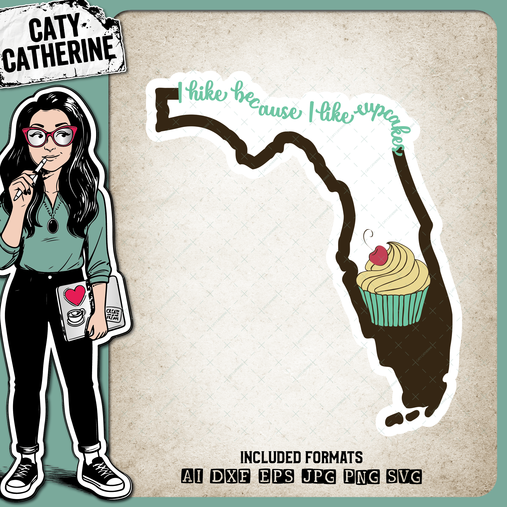 Florida US State I Hike Because I Like Cupcakes – Travel SVG Design by Caty Catherine