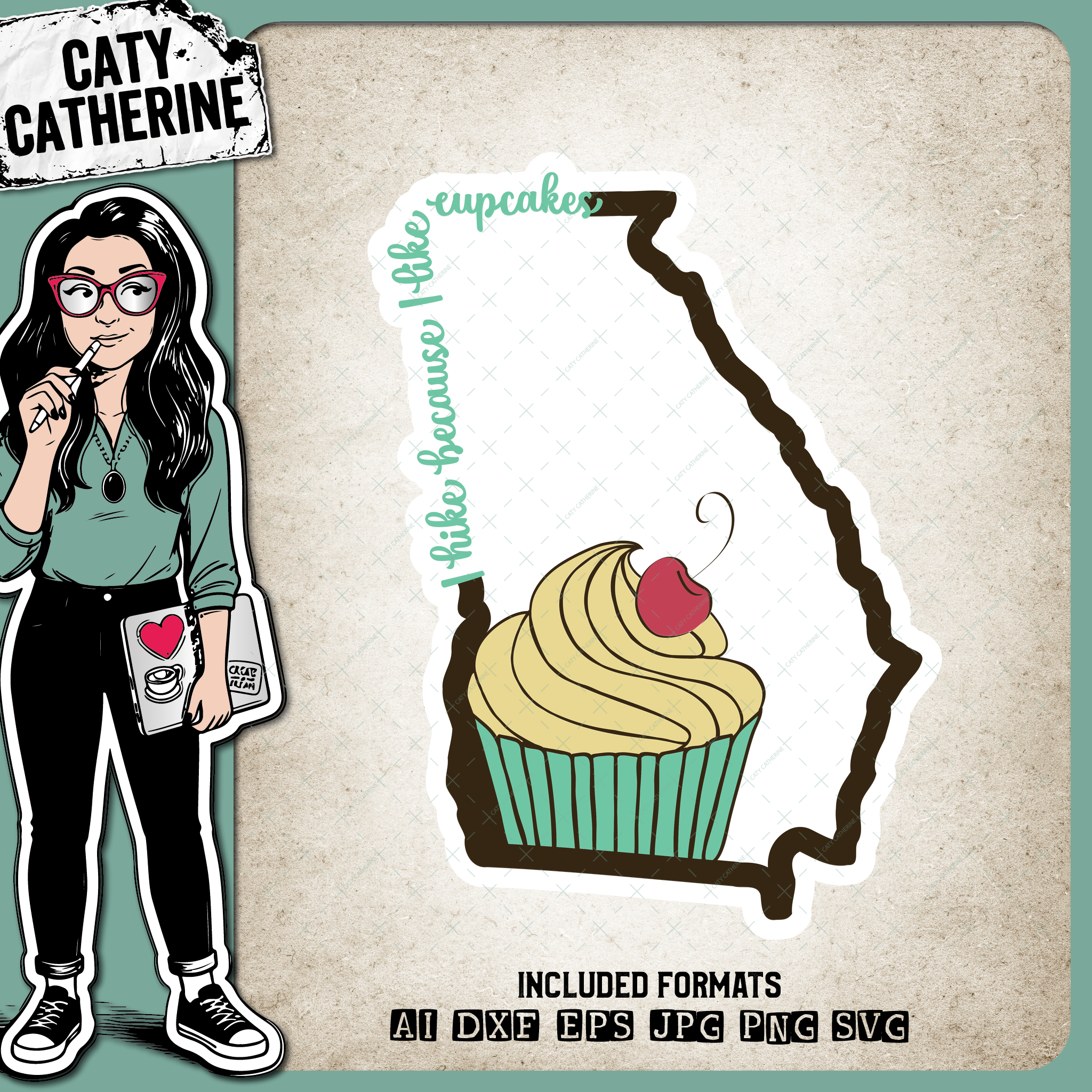Georgia US State I Hike Because I Like Cupcakes – Travel SVG Design by Caty Catherine