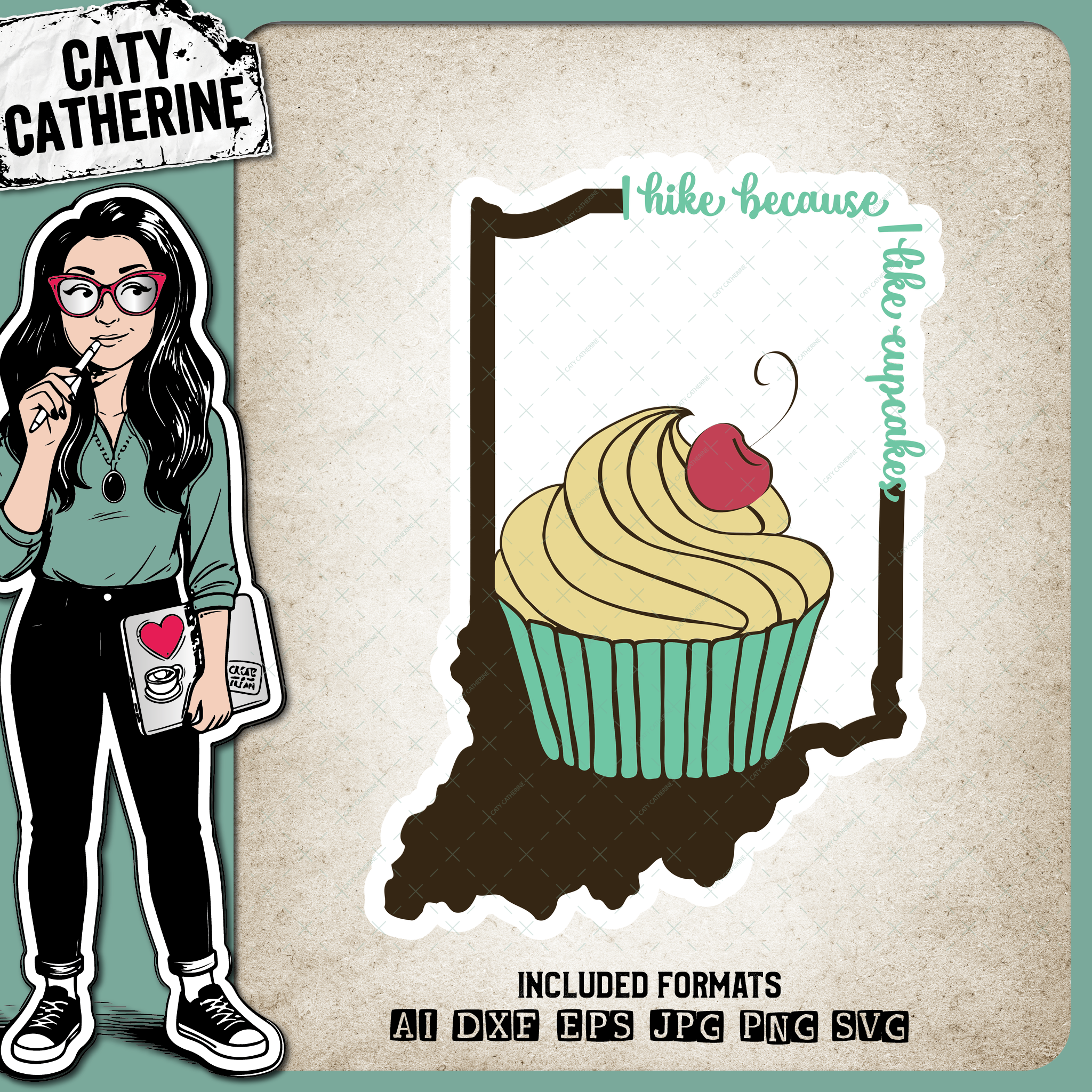 Indiana US State I Hike Because I Like Cupcakes – Travel SVG Design by Caty Catherine
