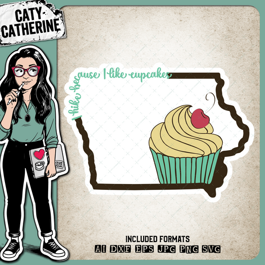 Iowa US State I Hike Because I Like Cupcakes – Travel SVG Design by Caty Catherine
