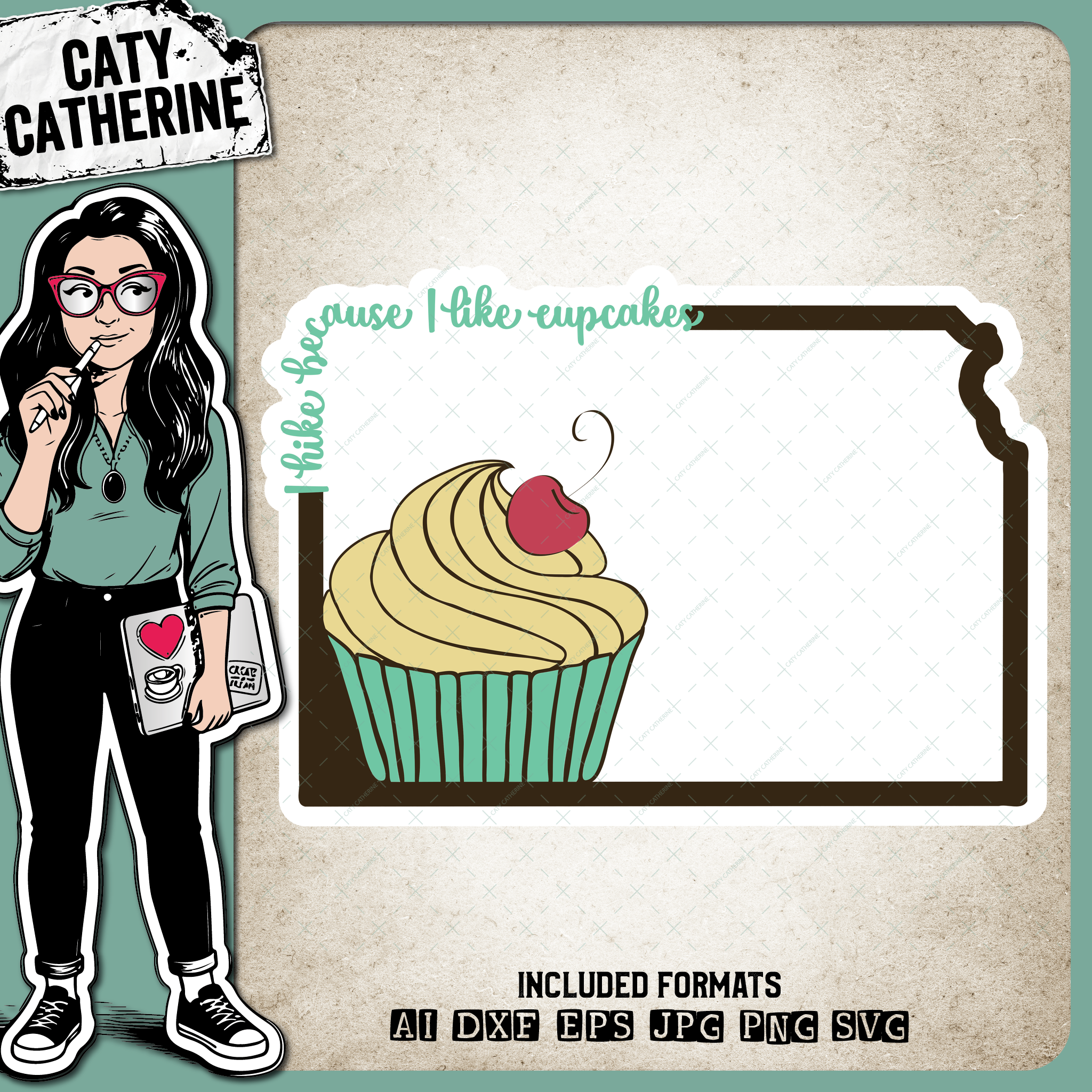 Kansas US State I Hike Because I Like Cupcakes – Travel SVG Design by Caty Catherine