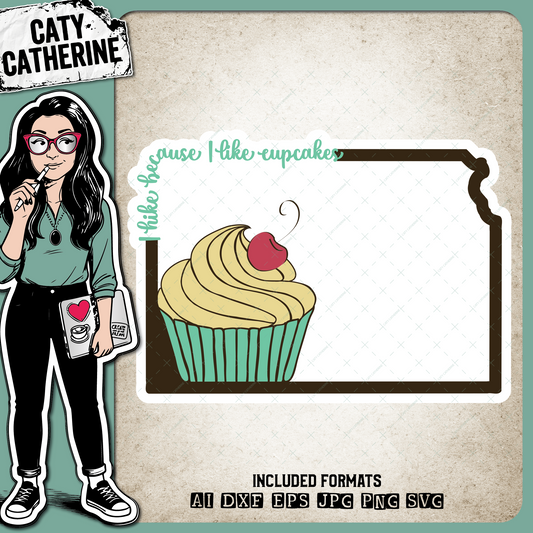 Kansas US State I Hike Because I Like Cupcakes – Travel SVG Design by Caty Catherine