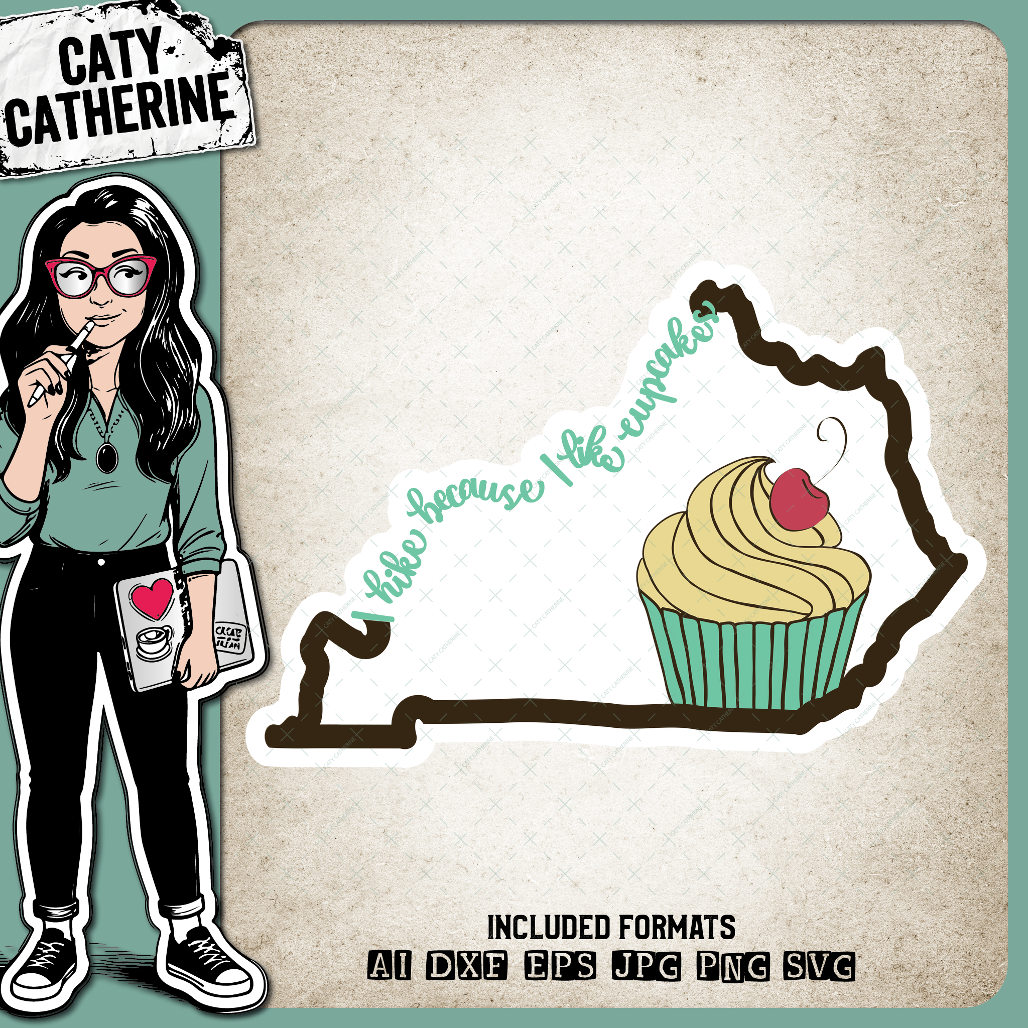 Kentucky US State I Hike Because I Like Cupcakes – Travel SVG Design by Caty Catherine