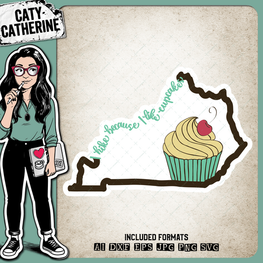 Kentucky US State I Hike Because I Like Cupcakes – Travel SVG Design by Caty Catherine