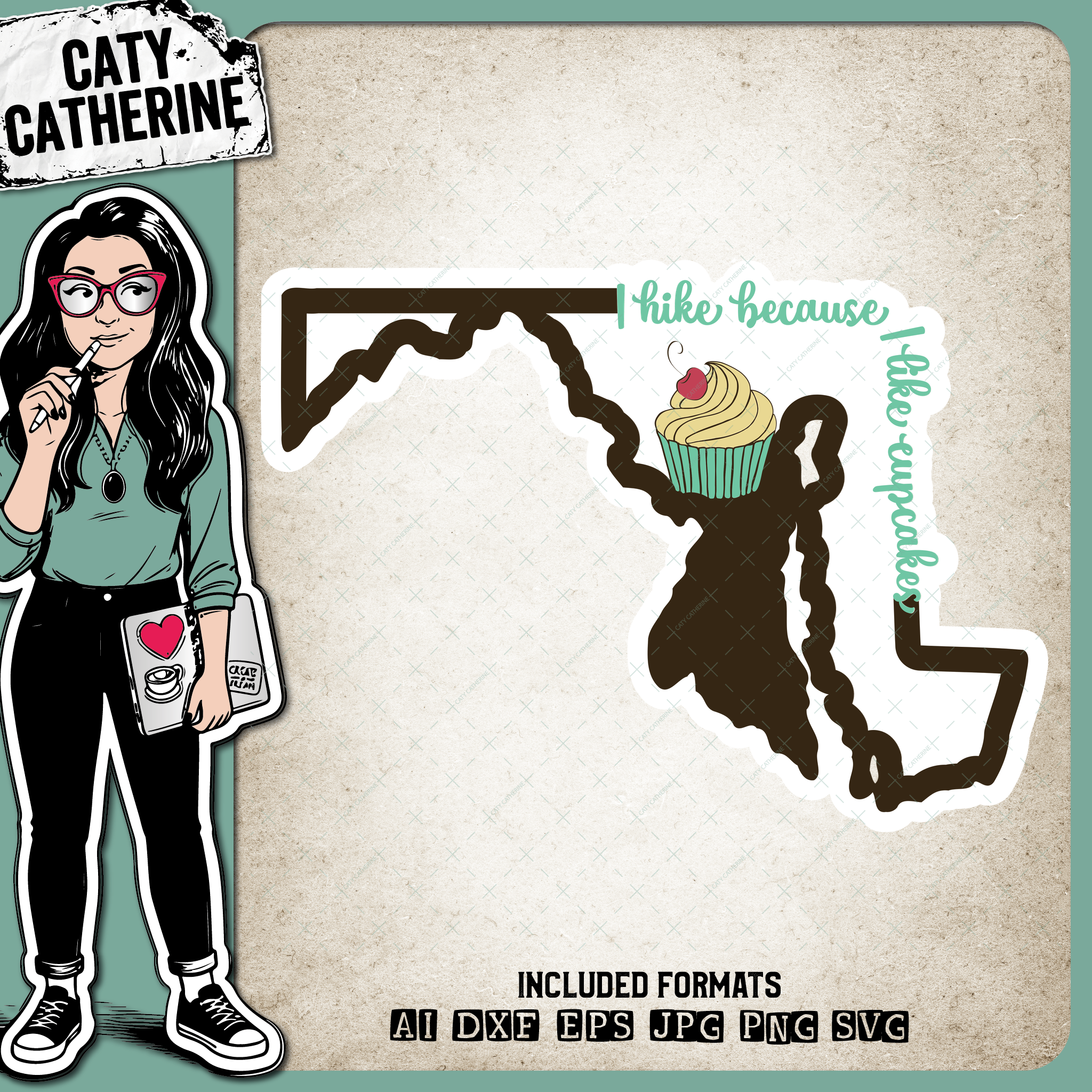 Maryland US State I Hike Because I Like Cupcakes – Travel SVG Design by Caty Catherine