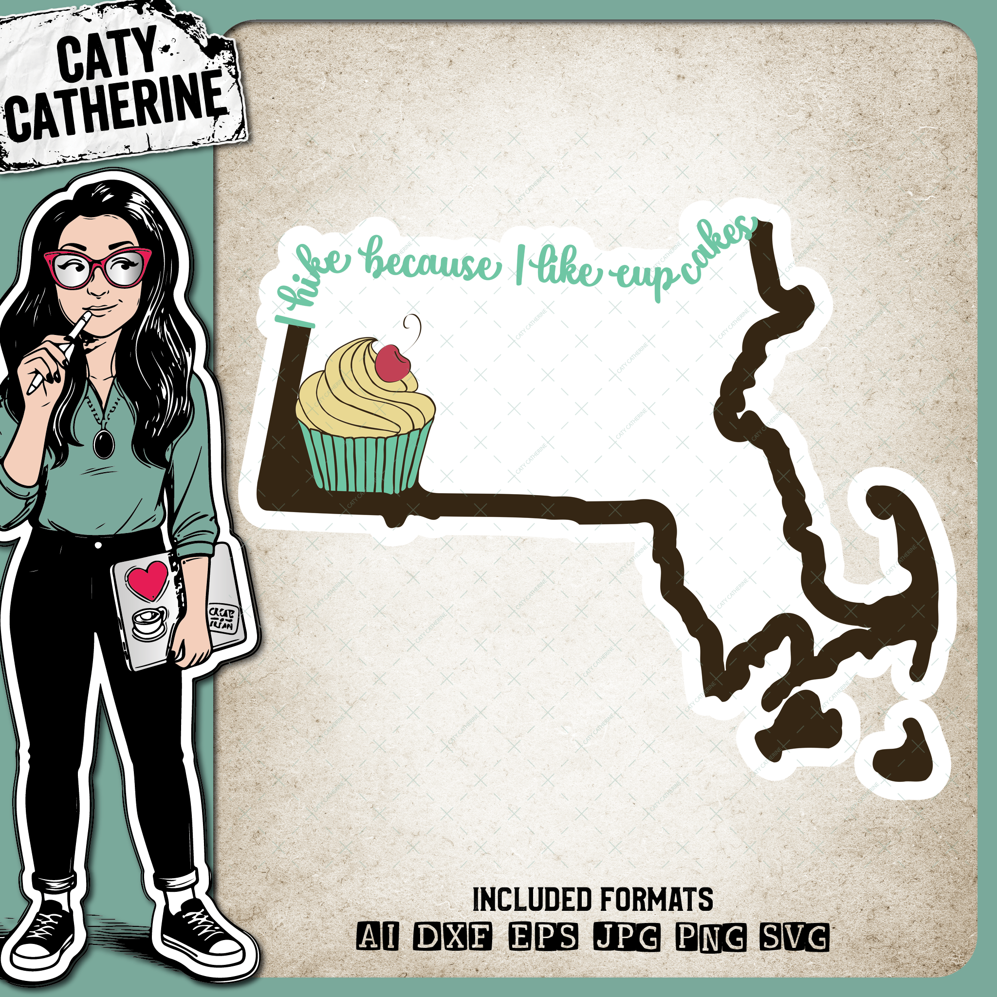 Massachusetts US State I Hike Because I Like Cupcakes – Travel SVG Design by Caty Catherine