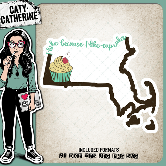 Massachusetts US State I Hike Because I Like Cupcakes – Travel SVG Design by Caty Catherine