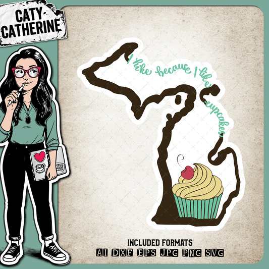 Michigan US State I Hike Because I Like Cupcakes – Travel SVG Design by Caty Catherine