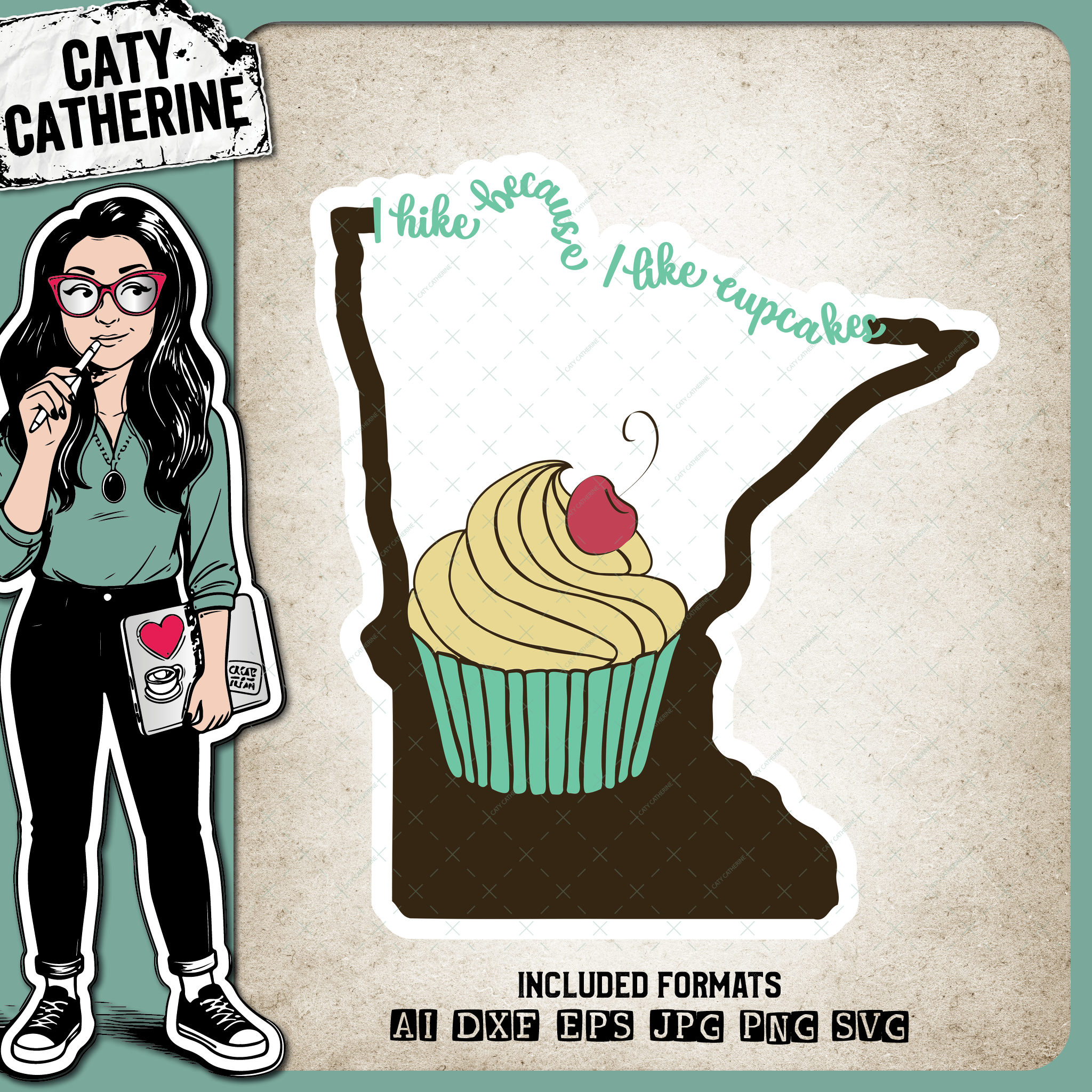 Minnesota US State I Hike Because I Like Cupcakes – Travel SVG Design by Caty Catherine