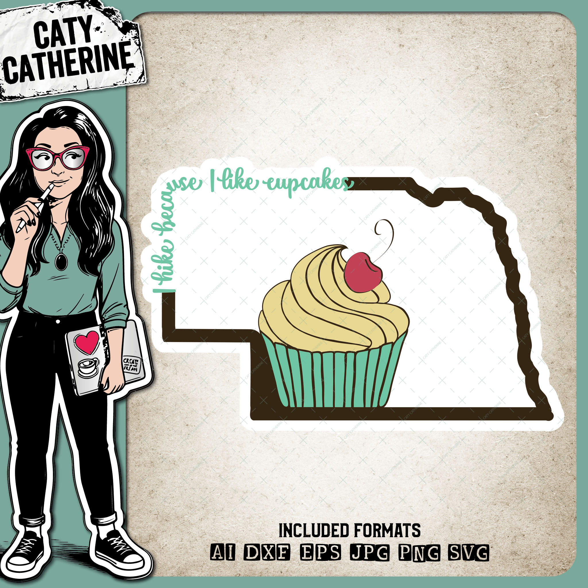 Nebraska US State I Hike Because I Like Cupcakes – Travel SVG Design by Caty Catherine