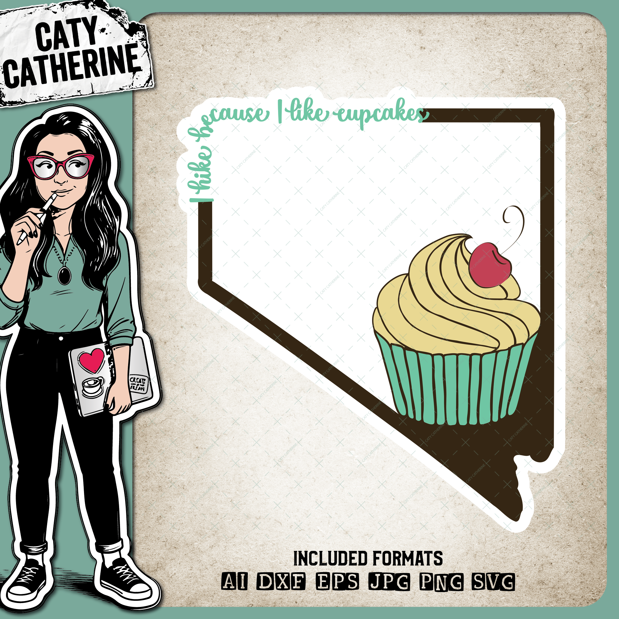 Nevada US State I Hike Because I Like Cupcakes – Travel SVG Design by Caty Catherine