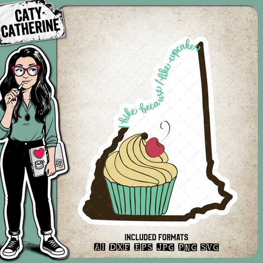 New-Hampshire US State I Hike Because I Like Cupcakes – Travel SVG Design by Caty Catherine