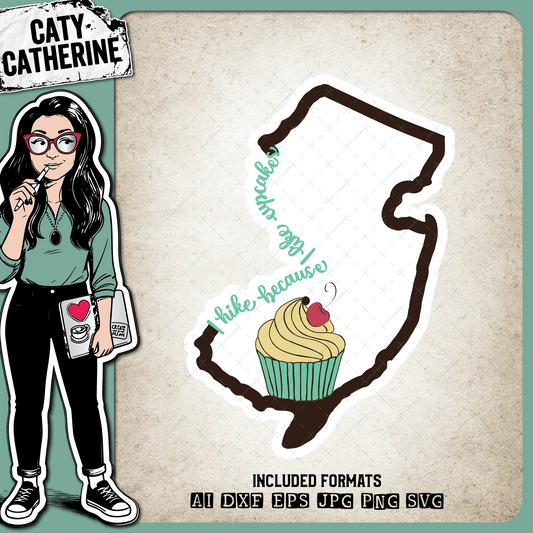 New-Jersey US State I Hike Because I Like Cupcakes – Travel SVG Design by Caty Catherine