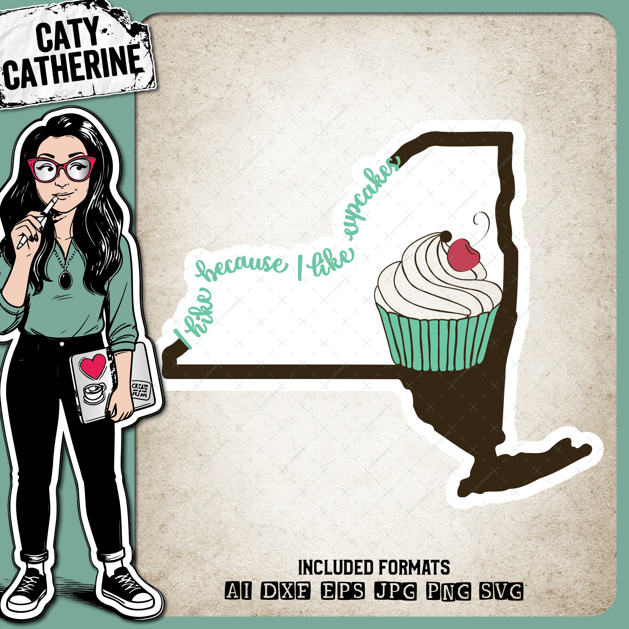 New-York US State I Hike Because I Like Cupcakes – Travel SVG Design by Caty Catherine