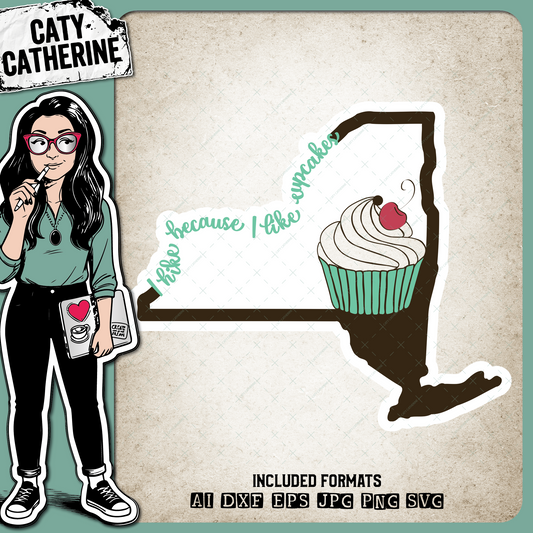New-York US State I Hike Because I Like Cupcakes – Travel SVG Design by Caty Catherine