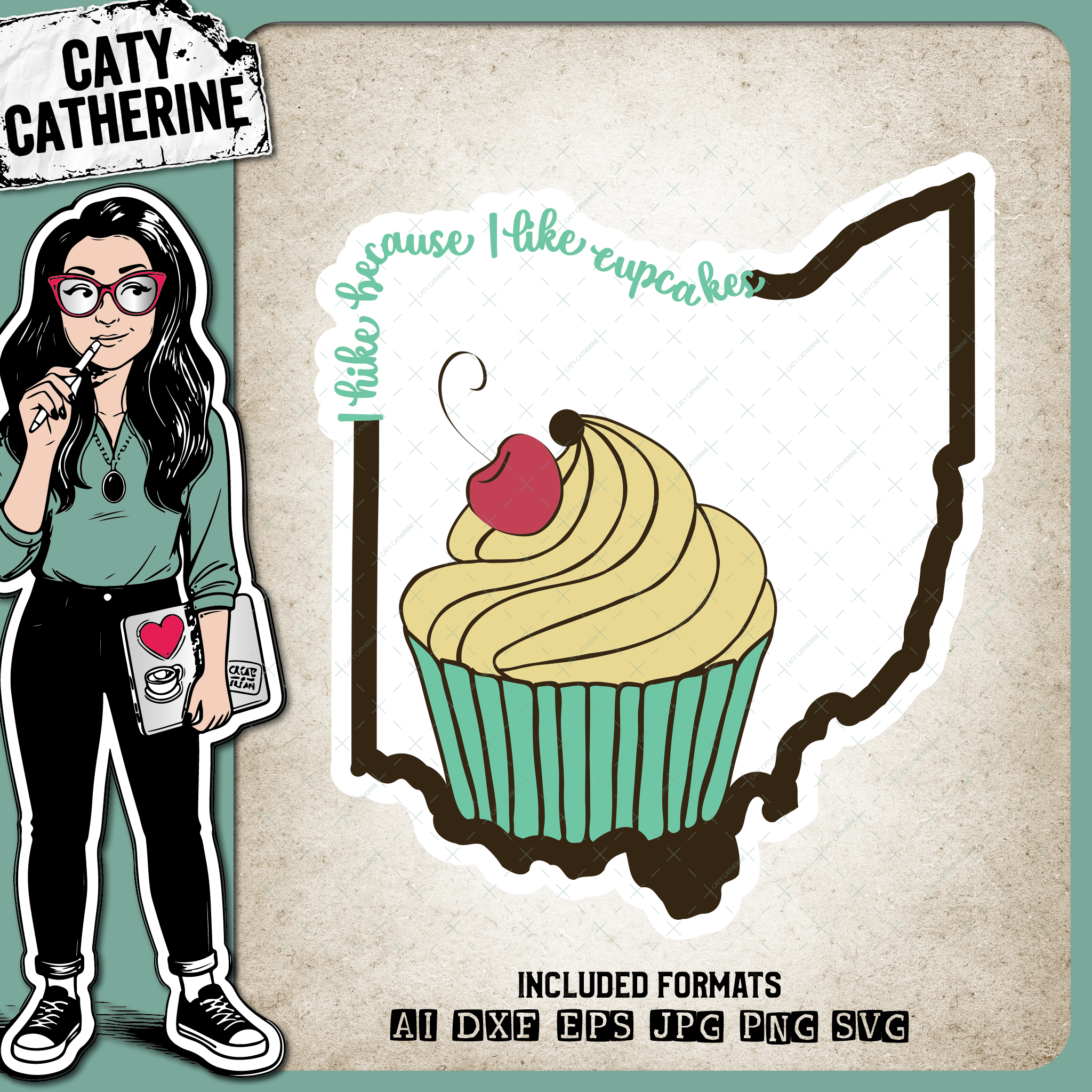 Ohio US State I Hike Because I Like Cupcakes – Travel SVG Design by Caty Catherine