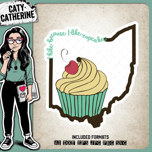 Ohio US State I Hike Because I Like Cupcakes – Travel SVG Design by Caty Catherine