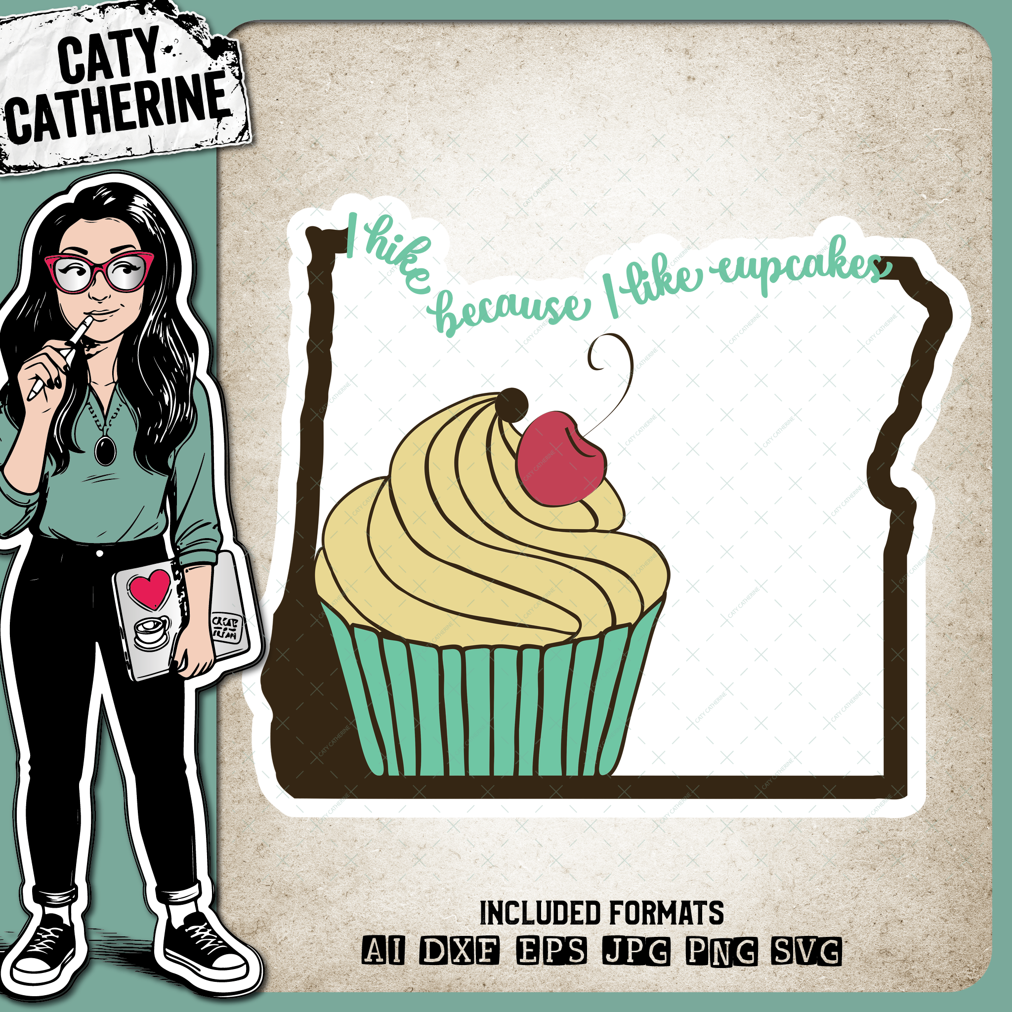 Oregon US State I Hike Because I Like Cupcakes – Travel SVG Design by Caty Catherine