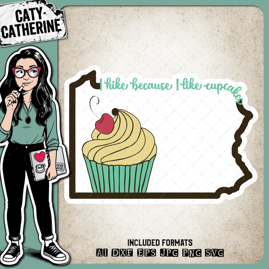 Pennsylvania US State I Hike Because I Like Cupcakes – Travel SVG Design by Caty Catherine