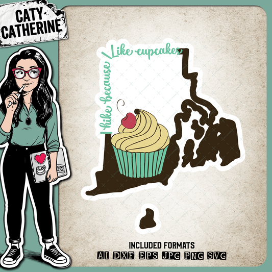 Rhode Island US State I Hike Because I Like Cupcakes – Travel SVG Design by Caty Catherine