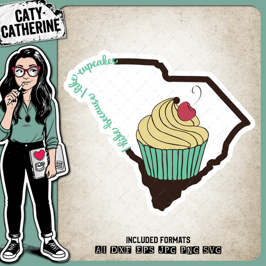 South Carolina US State I Hike Because I Like Cupcakes – Travel SVG Design by Caty Catherine