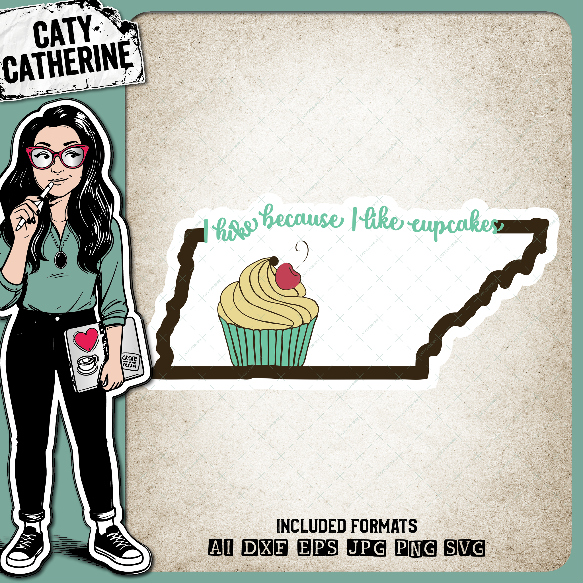 Tennessee US State I Hike Because I Like Cupcakes – Travel SVG Design by Caty Catherine