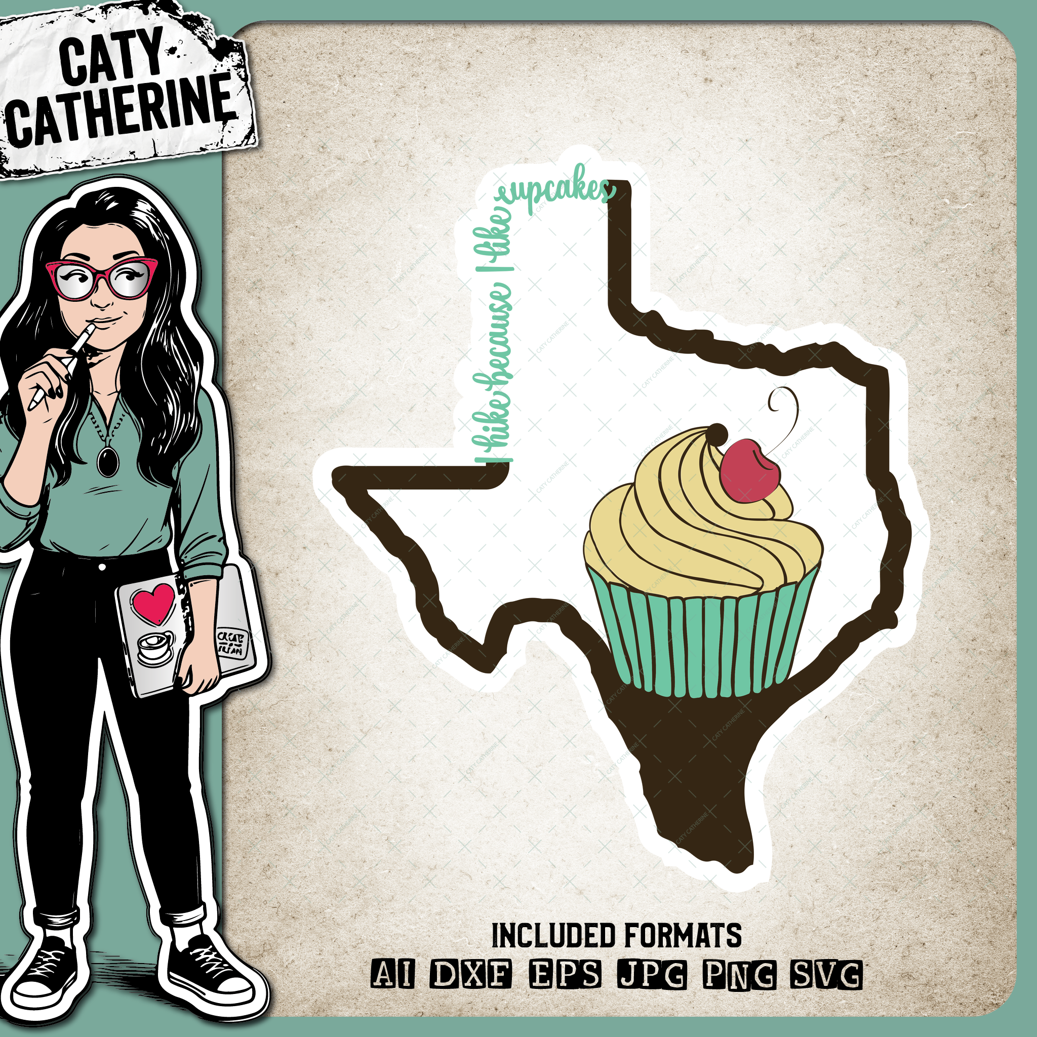 Texas US State I Hike Because I Like Cupcakes – Travel SVG Design by Caty Catherine
