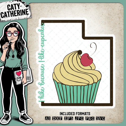 Utah US State I Hike Because I Like Cupcakes – Travel SVG Design by Caty Catherine