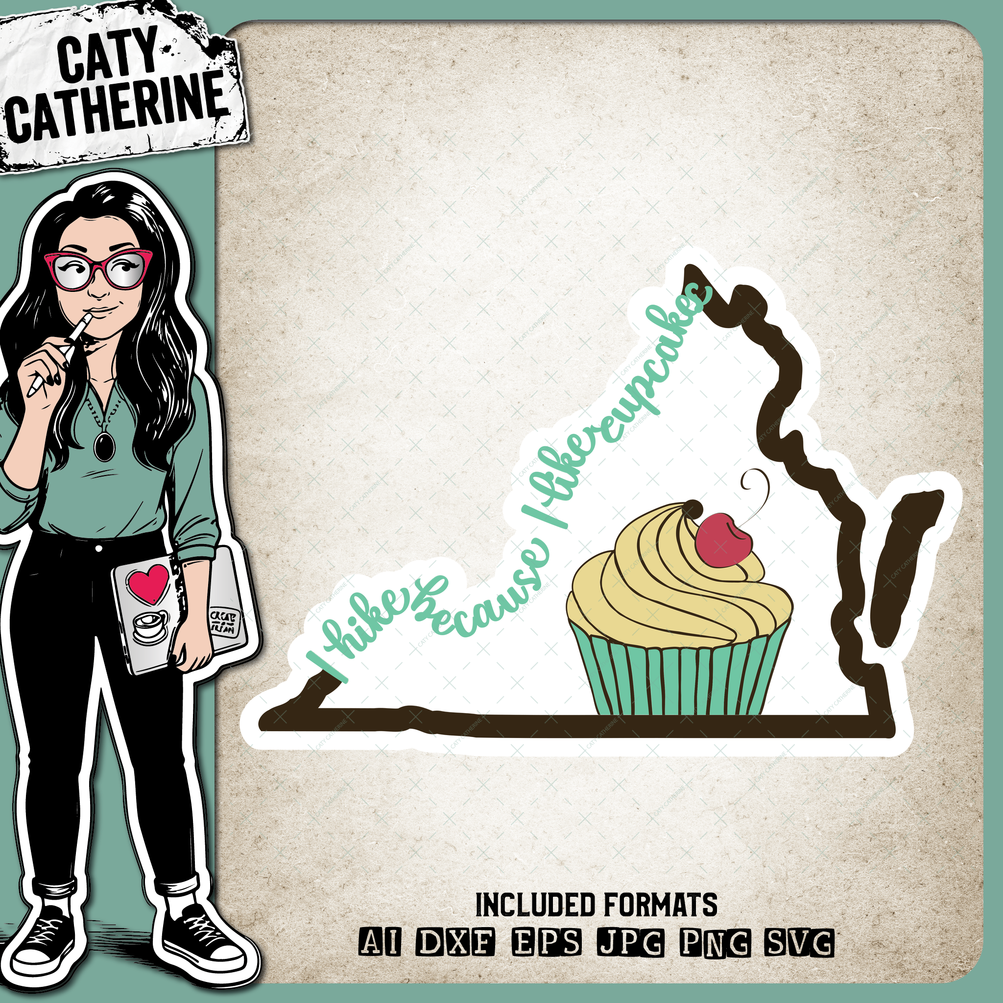 Virginia US State I Hike Because I Like Cupcakes – Travel SVG Design by Caty Catherine
