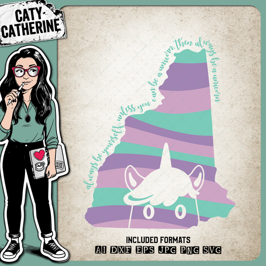 New-Hampshire US State Always Be A Unicorn – Travel SVG Design by Caty Catherine