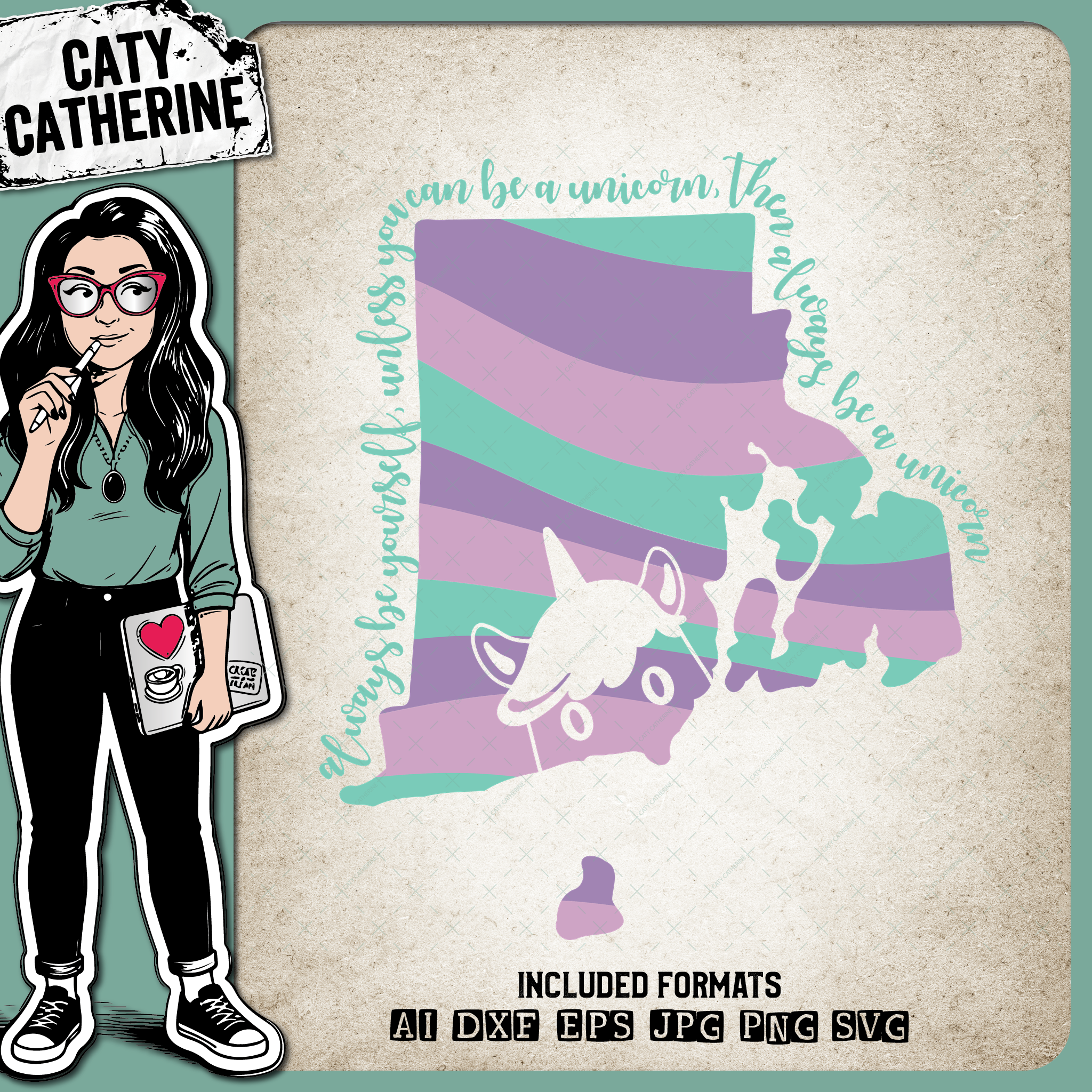 Rhode Island US State Always Be A Unicorn – Travel SVG Design by Caty Catherine