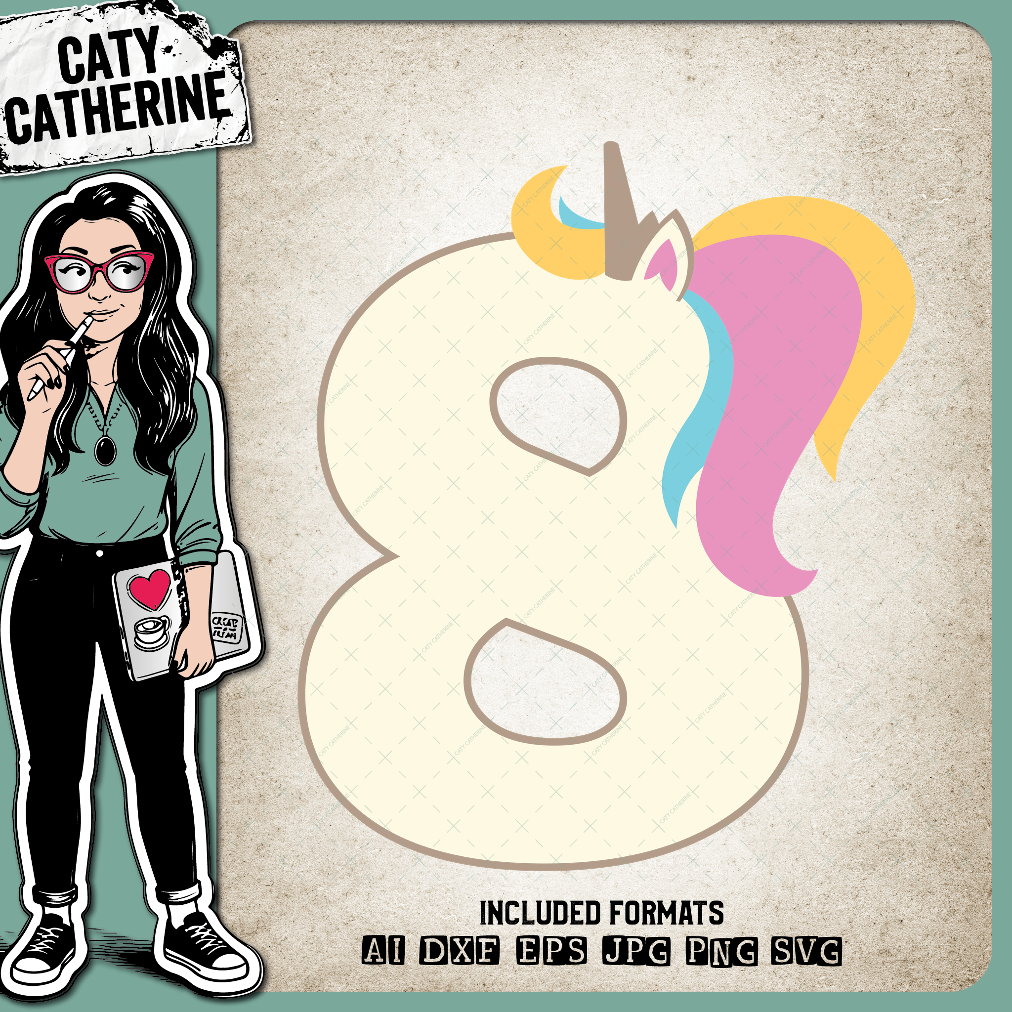 8 Eight Years Old Unicorn – Birthday SVG Design by Caty Catherine