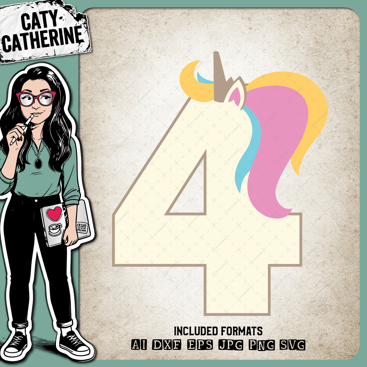 4 Four Years Old Unicorn – Birthday SVG Design by Caty Catherine